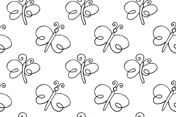 butterfly seamless pattern. Outline insects  background