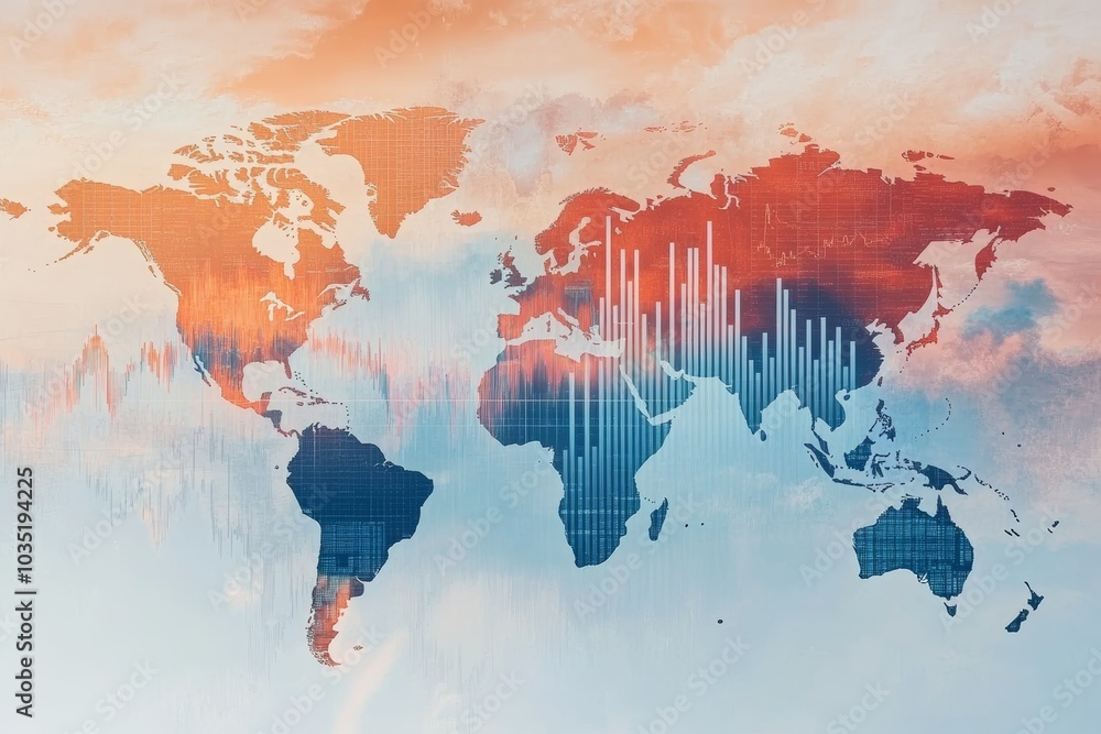 Poster the following is a graph that shows forex trading on a global map with a black background in 3d.