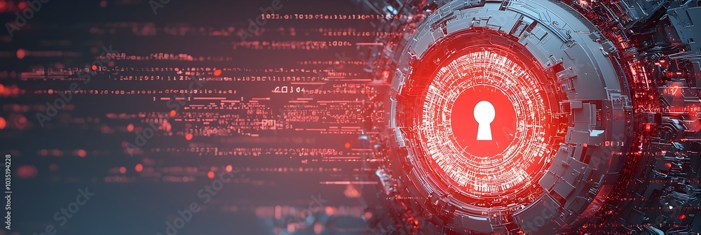 Fototapete Closeup digital security lock symbol surrounded by abstract encrypted data patterns representing the concept of digital security data protection and cybersecurity technology