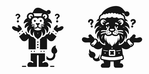 Naklejka premium Lion in santa claus costume shrugging