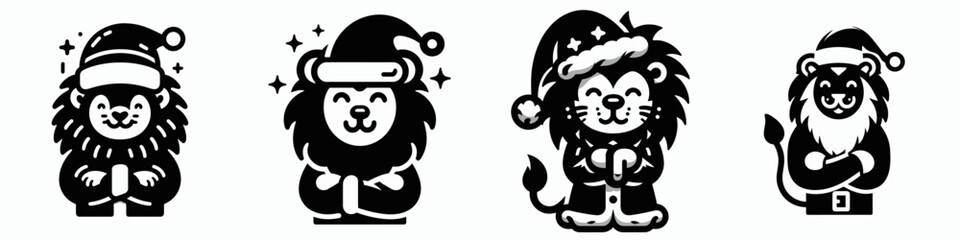 Smiling lion in santa claus costume with crossed arms