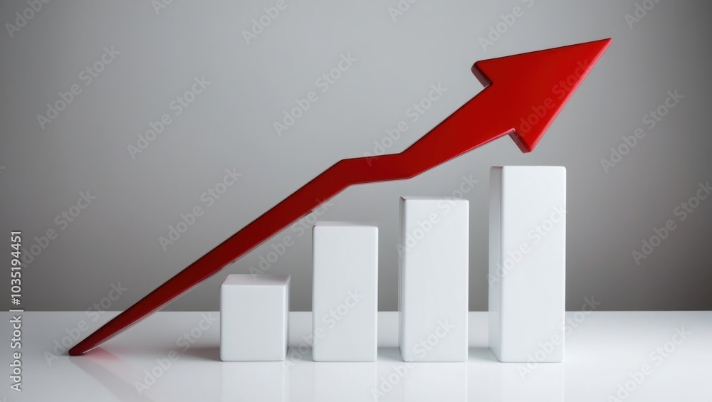 Poster growing business performance chart with a red arrow pointing upward against a neutral background