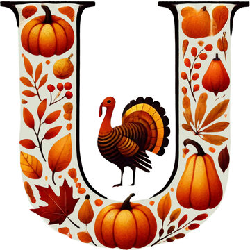 thanksgiving turkey orange pumpkins autumn letter u clip art preview