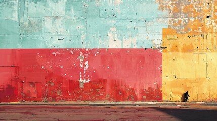 Abstract Urban Wall with Red, Yellow, and Blue Paint