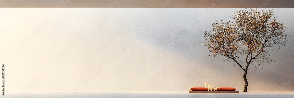 Poster cozy and inviting meditation corner setup with lit candles plush cushions and a serene atmosphere fo