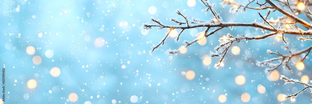 Poster delicate snowflakes drifting and fluttering down gently blanketing the tree branches and creating a 