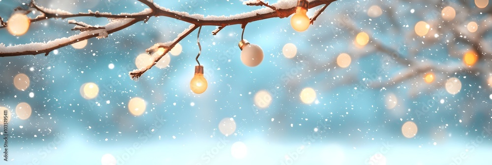 Poster delicate snowflakes gently falling and adorning the branches of a tree in a serene winter landscape 