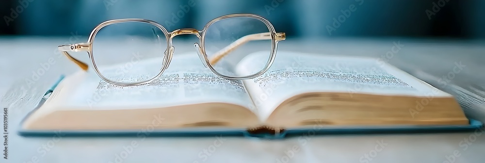 Poster Digital tablet showing an e book on the screen with a pair of reading glasses placed next to it representing the modern digital reading and learning experience