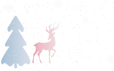winter background postcard with a deer and a Christmas tree. Vector.