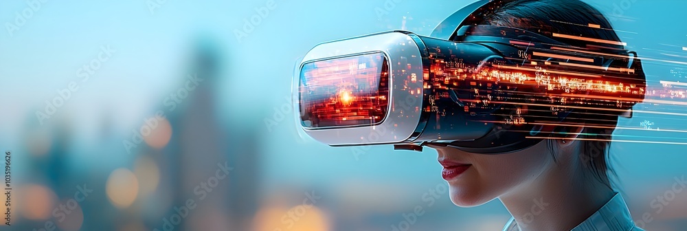 Poster engaging virtual reality headset with captivating luminous trails suggesting a dynamic and immersive