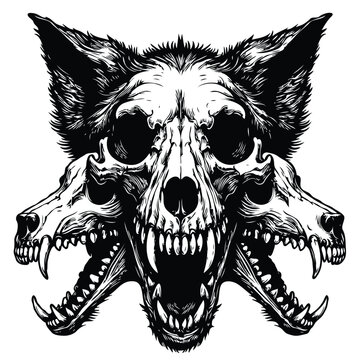three wolf skull angry, metal rock album cover