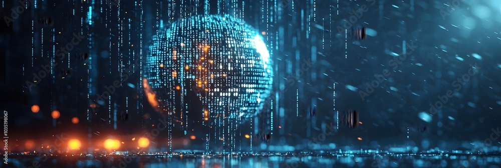 Aufkleber Flowing Binary Code Cascading Across a Black Digital Screen Creating a Futuristic Rain Effect with a Cyber Technology Inspired Atmosphere and Aesthetic