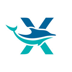 a logo combination of dolphins with letters, initials, numbers or alphabets with a blue base color for business purpose and other
