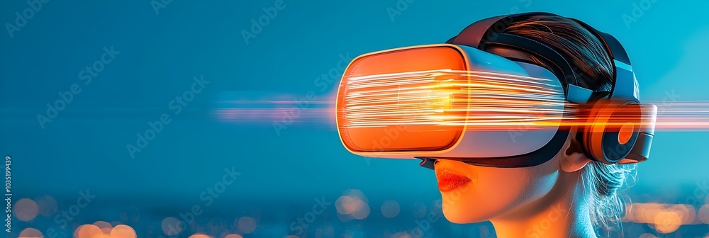 Aufkleber immersive virtual reality headset with dynamic glowing light trails suggesting a captivating futuris