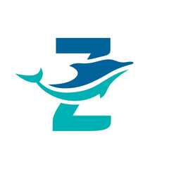 a logo combination of dolphins with letters, initials, numbers or alphabets with a blue base color for business purpose and other