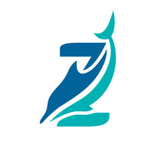 a logo combination of dolphins with letters, initials, numbers or alphabets with a blue base color for business purpose and other