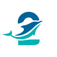 a logo combination of dolphins with letters, initials, numbers or alphabets with a blue base color for business purpose and other