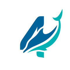 a logo combination of dolphins with letters, initials, numbers or alphabets with a blue base color for business purpose and other