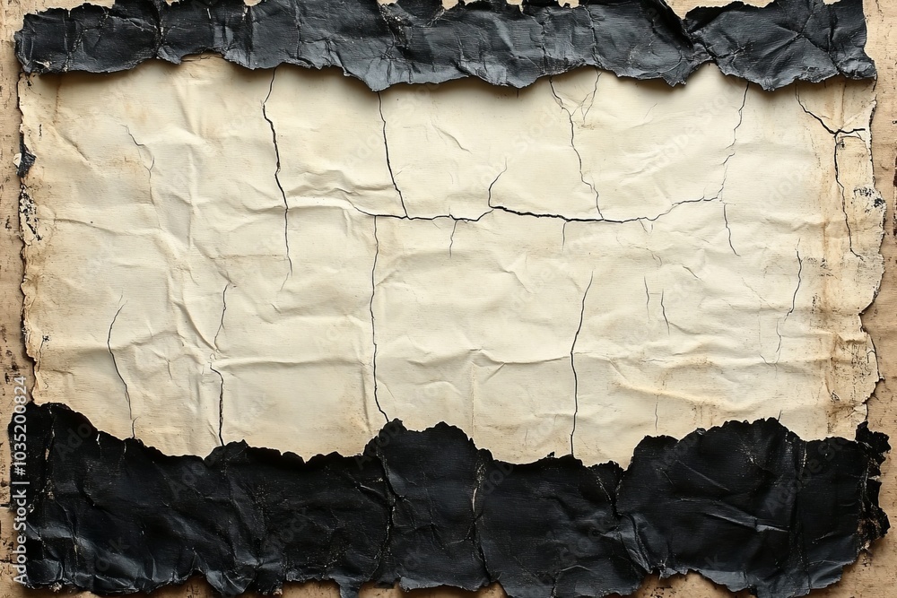 Aufkleber background with grungy texture and framing paper frame on creased crumpled background with blank rip