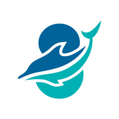 a logo combination of dolphins with letters, initials, numbers or alphabets with a blue base color for business purpose and other