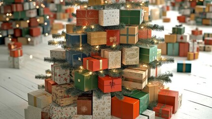 Christmas tree made of stacked gift boxes

