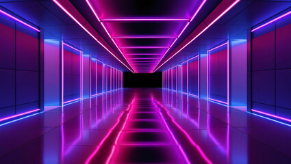 Fototapeta premium neon background, a futuristic, neon-lit corridor, futuristic neon background, neon, futuristic, corridor, modern, light, design