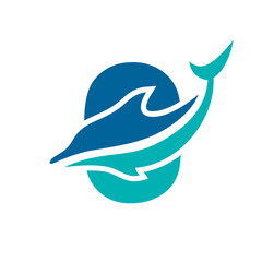 a logo combination of dolphins with letters, initials, numbers or alphabets with a blue base color for business purpose and other