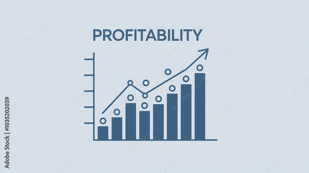 Poster upward profitability trend in business visualized on graph chart showing growth progress and financi