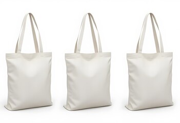 Mockup of tote bags in various shapes and handle lengths. Realistic 3D vector set of white cloth canvas eco shoppers. Blank fabric cotton or linen reusable grocery handbags, ideal for custom designs.
