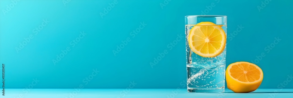 Aufkleber refreshing glass of clear water with vibrant lemon slices representing healthy and wellness lifestyl