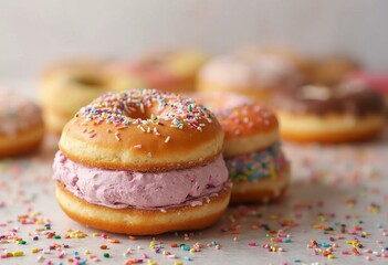 Glazed Donut With Colorful Sprinkles And Assorted Donuts In The Background