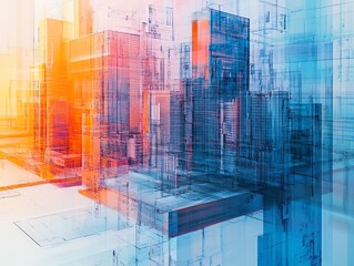 Obraz premium Abstract architectural blueprint, white and blue tones