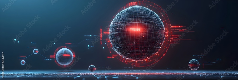 Poster stunning abstract composition featuring futuristic wireframe shapes glowing with vibrant digital tex