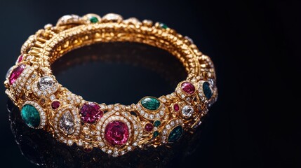 Gold Bracelet with Emerald, Ruby, and Diamond Stones
