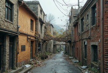 Narrow Alleyway With Old Weathered Buildings