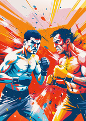 Dynamic Boxing Match Illustration - Intense Fight Scene with Colorful Background