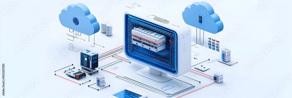 Leinwandbilder Visualizing the seamless flow of data streams between cloud servers and connected devices showcasing the interconnected nature of digital infrastructure and cloud computing services