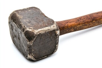 A close-up of a hammer with a wooden handle placed on a clean white surface, suitable for DIY tutorials or product photography