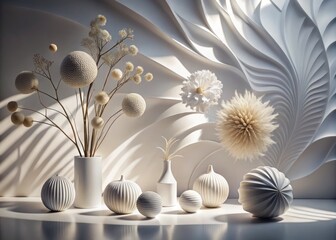 Fototapeta premium Dreamy white paper texture infused with organic forms and abstract shadows, perfect for minimalist creative projects and expressing artistic photography concepts. Elevate your visual storytelling.