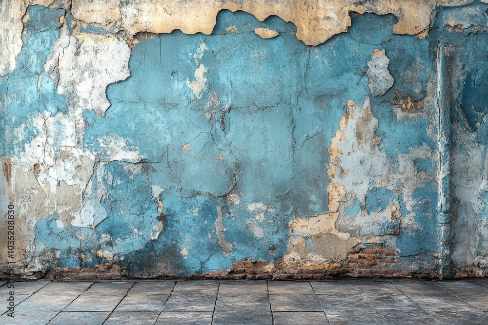 Poster with a green wall background with a grunge texture floor and a relief spotlight illuminated, this pi