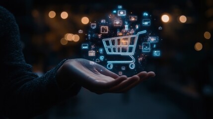 Shopping Cart in Hand, Online Shopping Concept