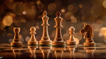High-angle shot of chess pieces arranged on a board, no players in sight