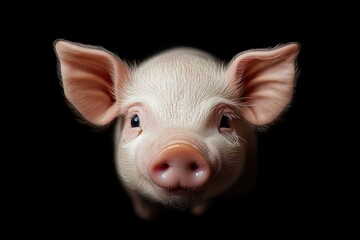 Fototapeta premium Pig Face. Cute and Happy Baby Pig Isolated on Black Background
