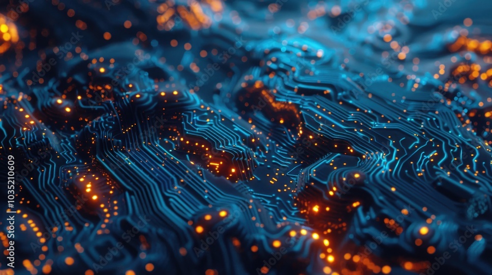 Poster close-up shot of an electronic circuit board with various components and wires