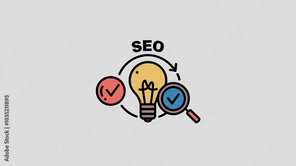 Poster seo strategy and digital marketing concepts with lightbulb icon representing innovation growth and o