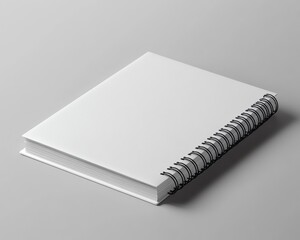 Realistic 3D mockup of a spiral binder notebook on a soft gray background, perfect for marketing materials and creative presentations