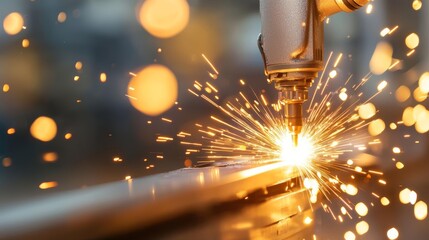 Obraz premium A robotic arm welding parts together in an automotive manufacturing plant, robotic welding, car production