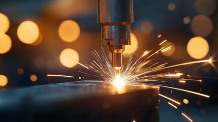 A robotic arm welding parts together in an automotive manufacturing plant, robotic welding, car production