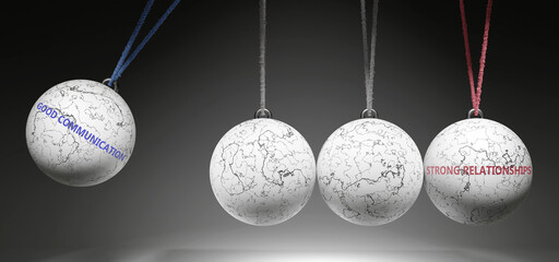 Good Communication and Strong Relationships - cause and effect relationship. A Newton cradle metaphor. ,3d illustration