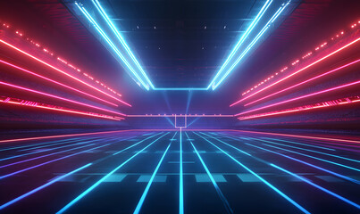 Fototapeta premium Dynamic Neon Football Action with Futuristic Geometric Patterns and Vibrant Light Trails for High-Energy Sports Advertising Backgrounds